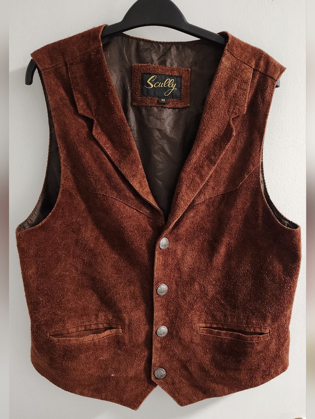 Scully Dark Brown Suede Men's Snap Front Vest, Size M